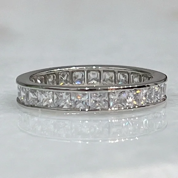 Sterling Silver CZ Princess Cut Eternity Band - Picture 7 of 10